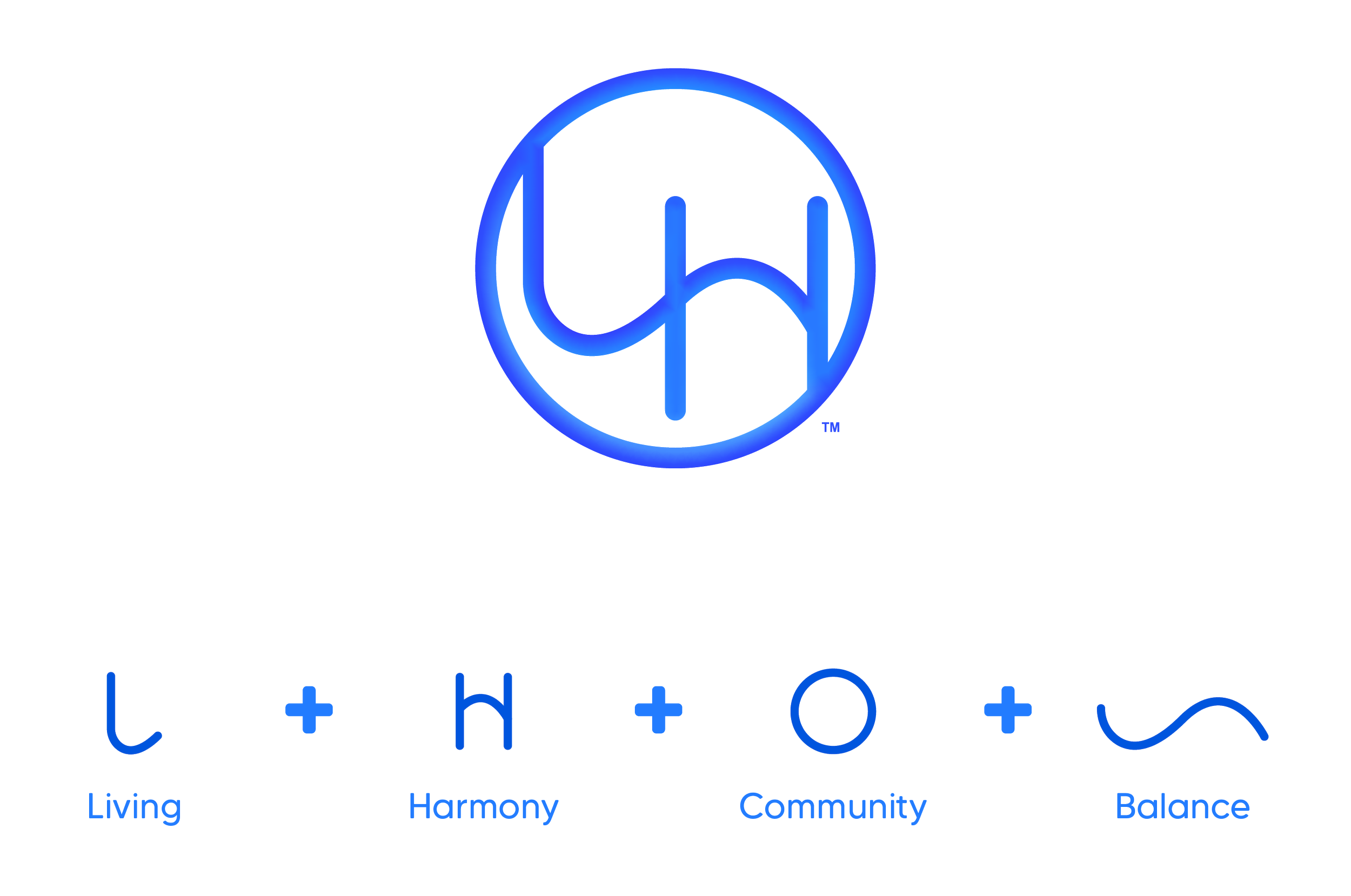 Close-up of a logo with a blue circular outline and a white stylized house inside, with a small TM mark in the bottom right.