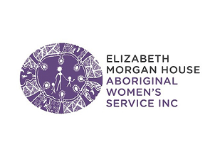 Logo of Elizabeth Morgan House Aboriginal Women's Service Inc featuring a purple circular design with a clock-like pattern and the organization's name to the right.