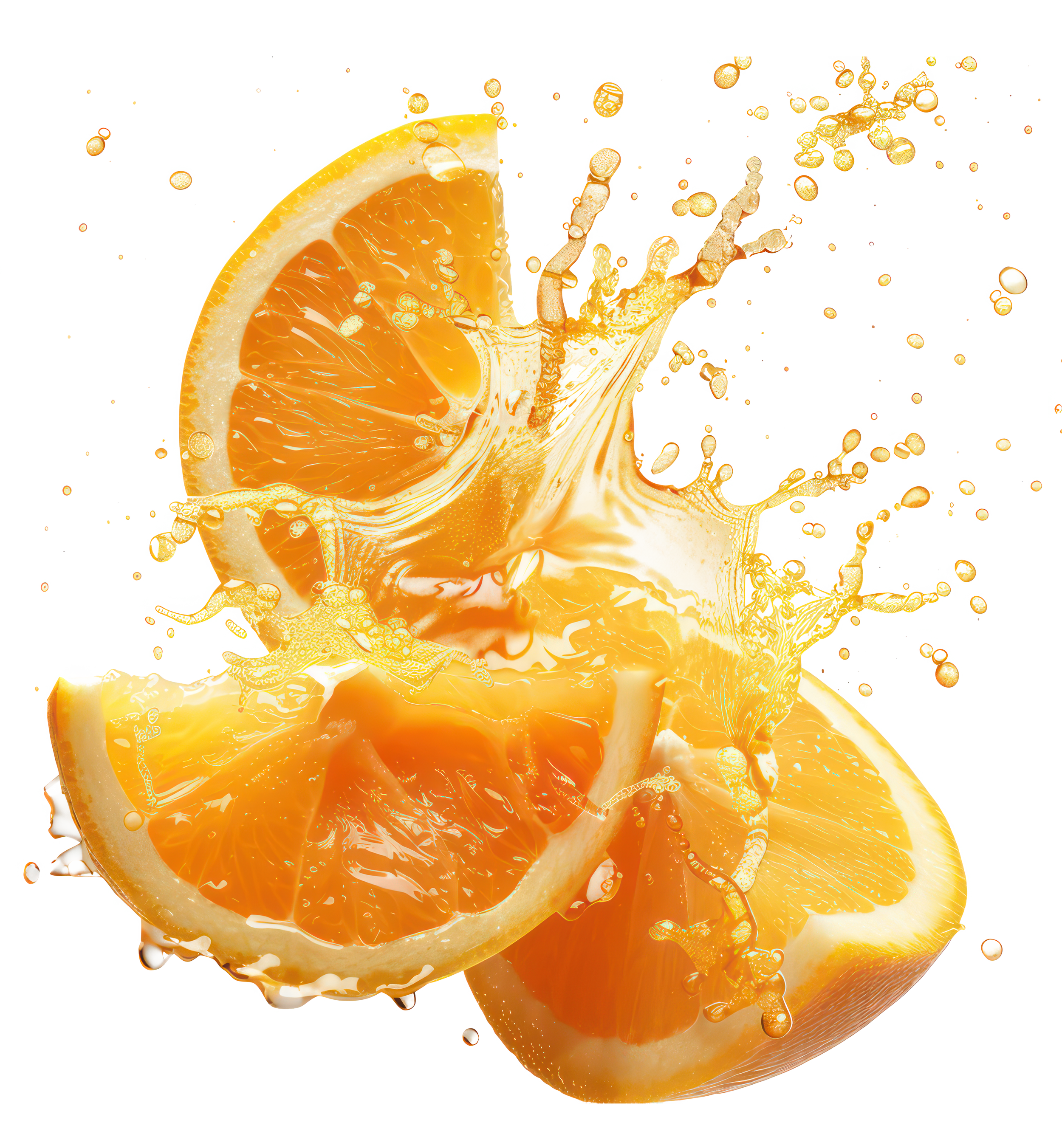 Close-up of a sliced orange with juice splashing out