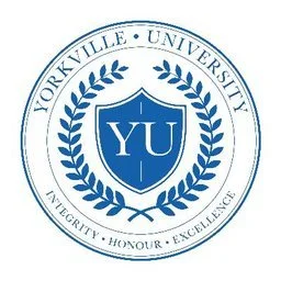 The logo of Yorkville University featuring a shield with 'YU' inside, surrounded by a laurel wreath and the words 'Yorkville University' and 'Integrity, Honour, Excellence.'