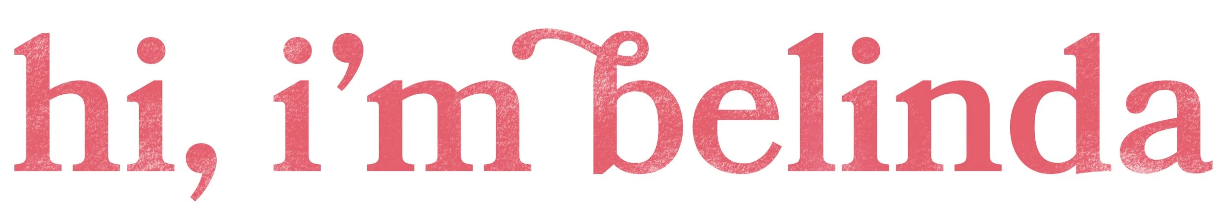 Pink text reading “hi, i’m be linda” on a white background
