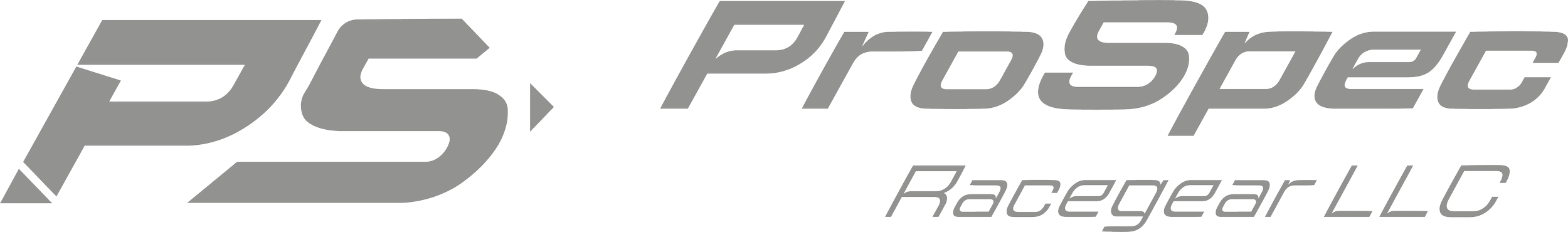 Logo of PS ProSpec Racegear LLC in gray lettering with stylized letters PS.