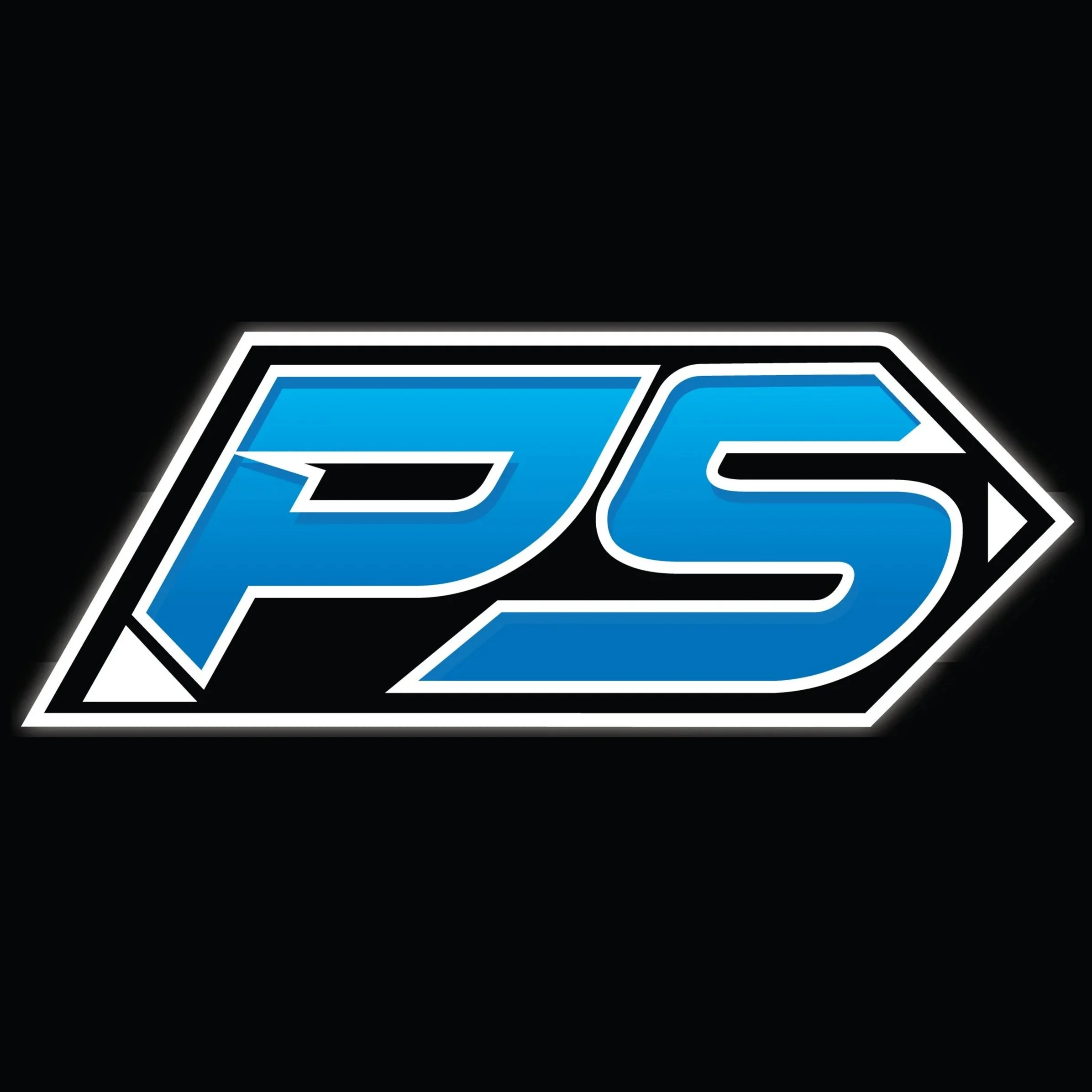 A logo with the letters 'P' and 'S' in blue with black and white outlines, set against a black background.