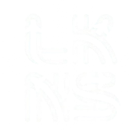 White outlined abstract symbols or characters on a black background.