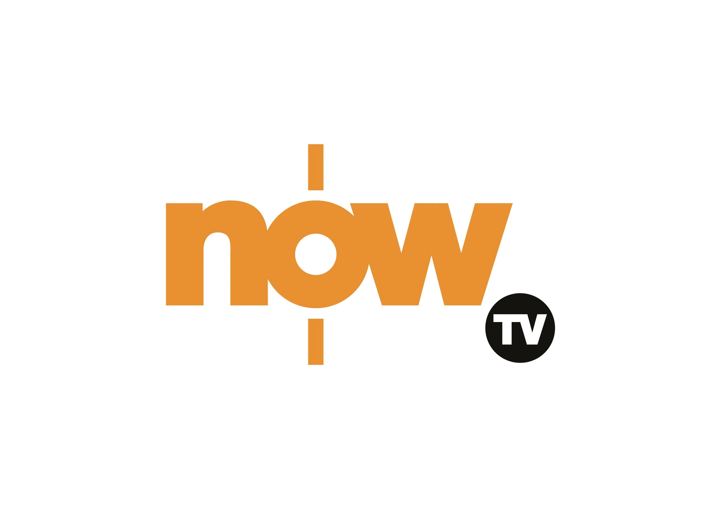 The image shows the logo of 'iNow TV' with the word 'now' in orange and a black circle with 'TV' in white letters inside.