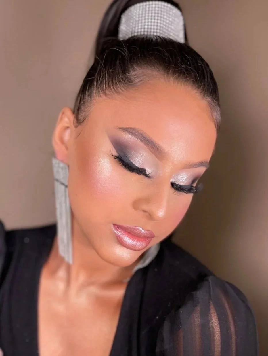 full glam event makeup with silver eyeshadow by Lara Claudy, Philadelphia