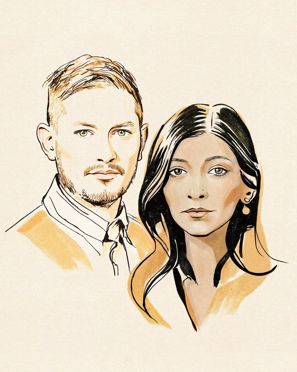 Illustrated portrait of David & Kavi Moltz