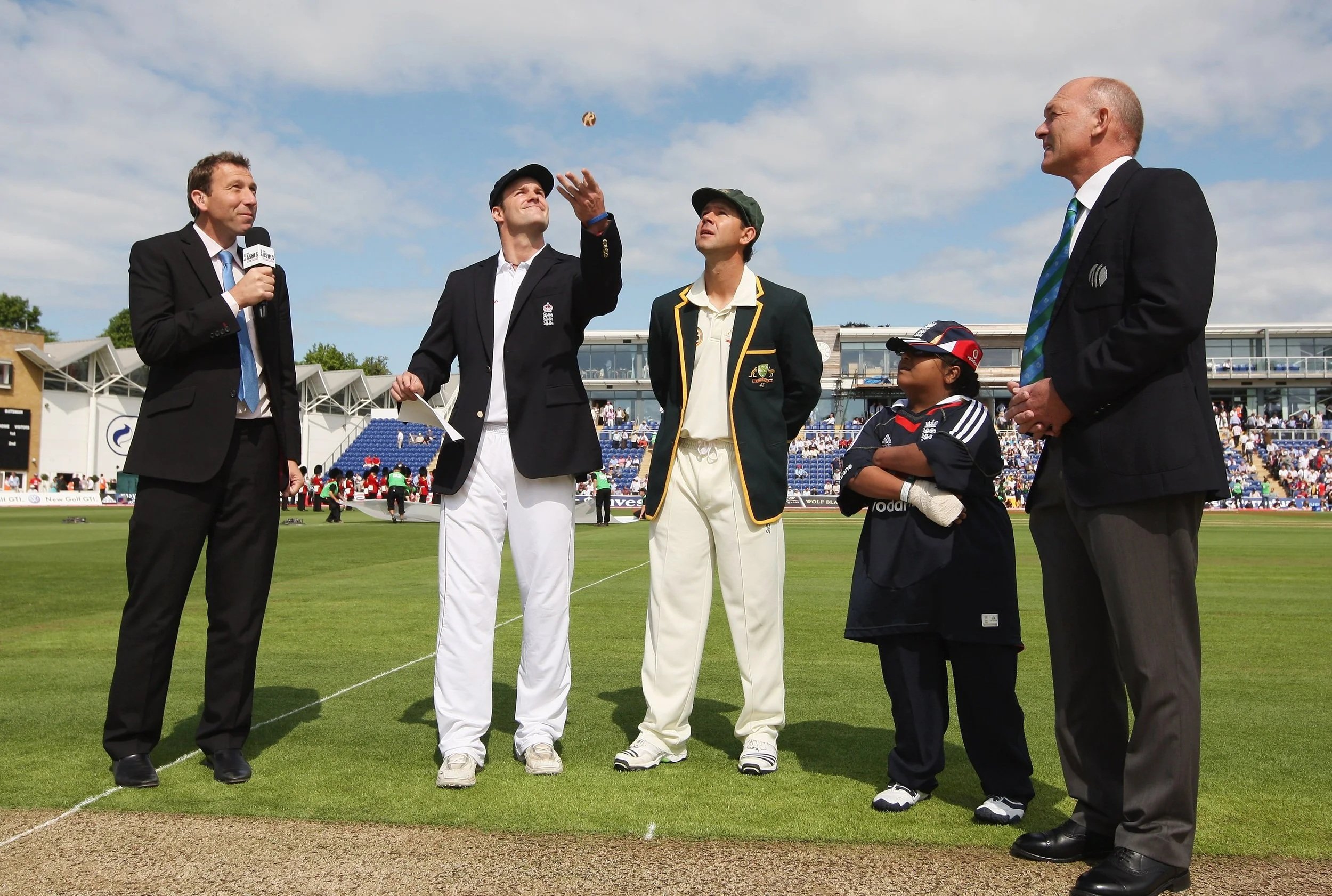 Ashes Test match coin toss at SWALEC Stadium Cardiff — Huw Lock Glamorgan Cricket commercial team