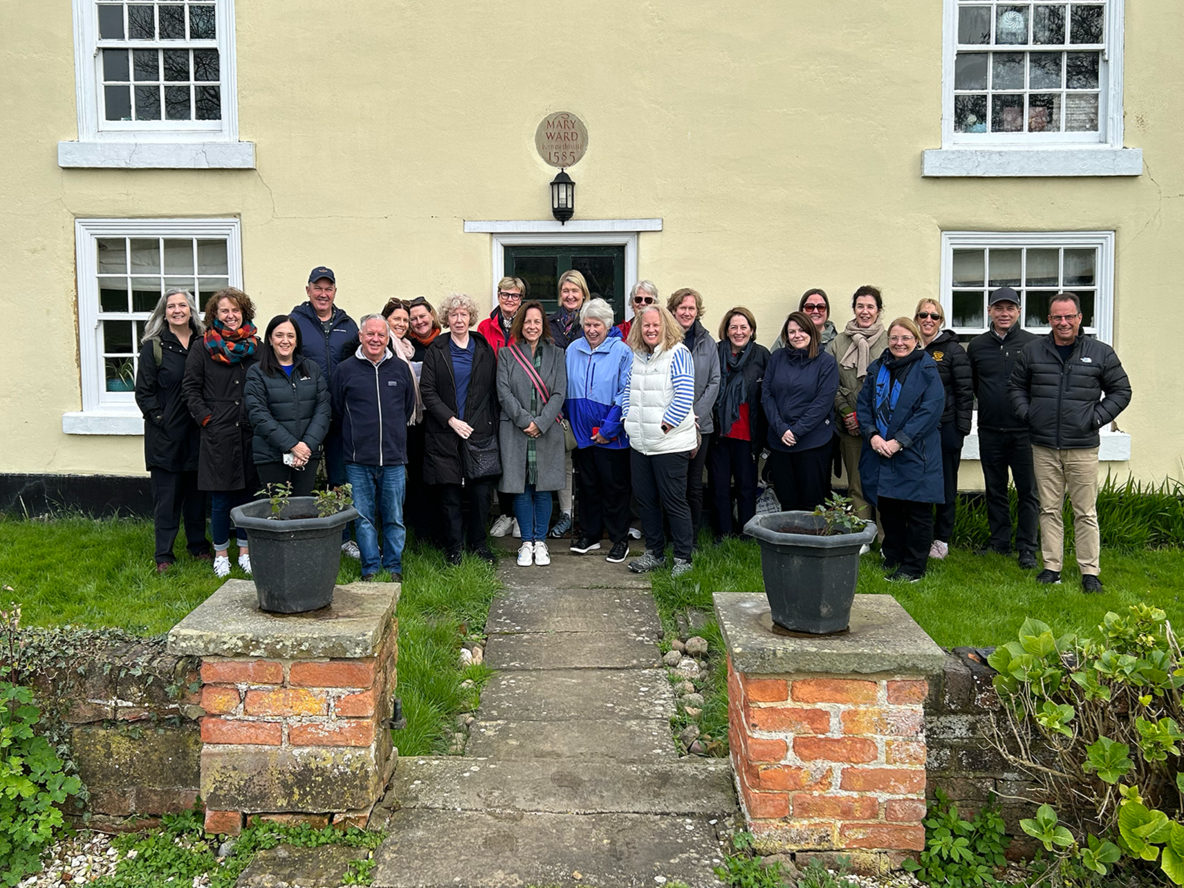 Group Photo of the Mary Ward Pilgrims 2024 at the birthplace of Mary Ward, Mulwith, North Yorkshire, England