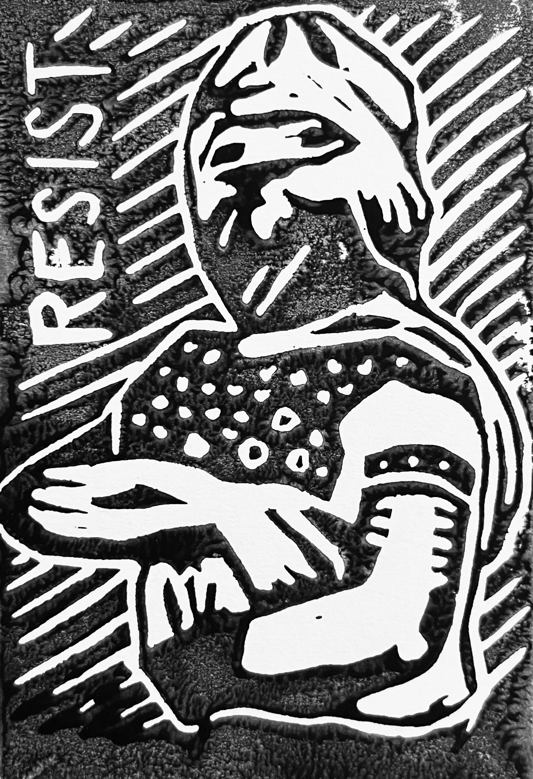 resist,
linocut