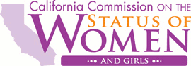 California map with text 'Status of Women and Girls' in purple and orange