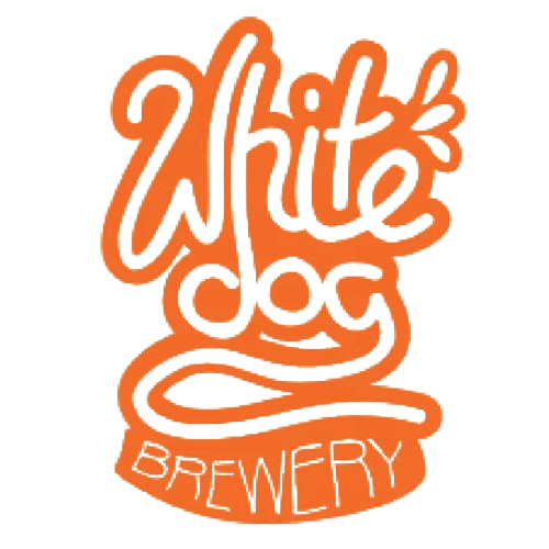 Colorful neon-style logo for 'Muddle Dog Brewery' with a stylized dog face and a brewing tank.