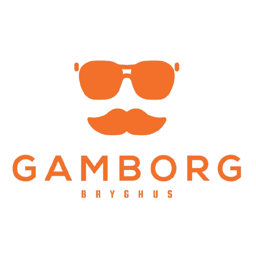 Logo featuring sunglasses, mustache, and the text 'Gamborg Byghus'