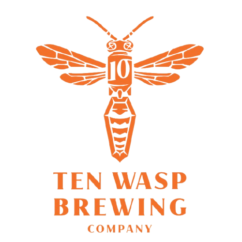 Logo for Ten Wasp Brewing Company featuring an orange wasp with large wings and a segmented body.