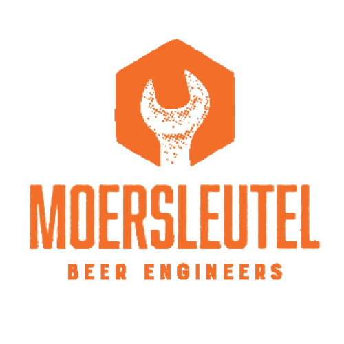 Logo of Moersleutel Beer Engineers featuring an orange hexagon with a stylized beer bottle in the center and the text 'Moersleutel Beer Engineers' below.