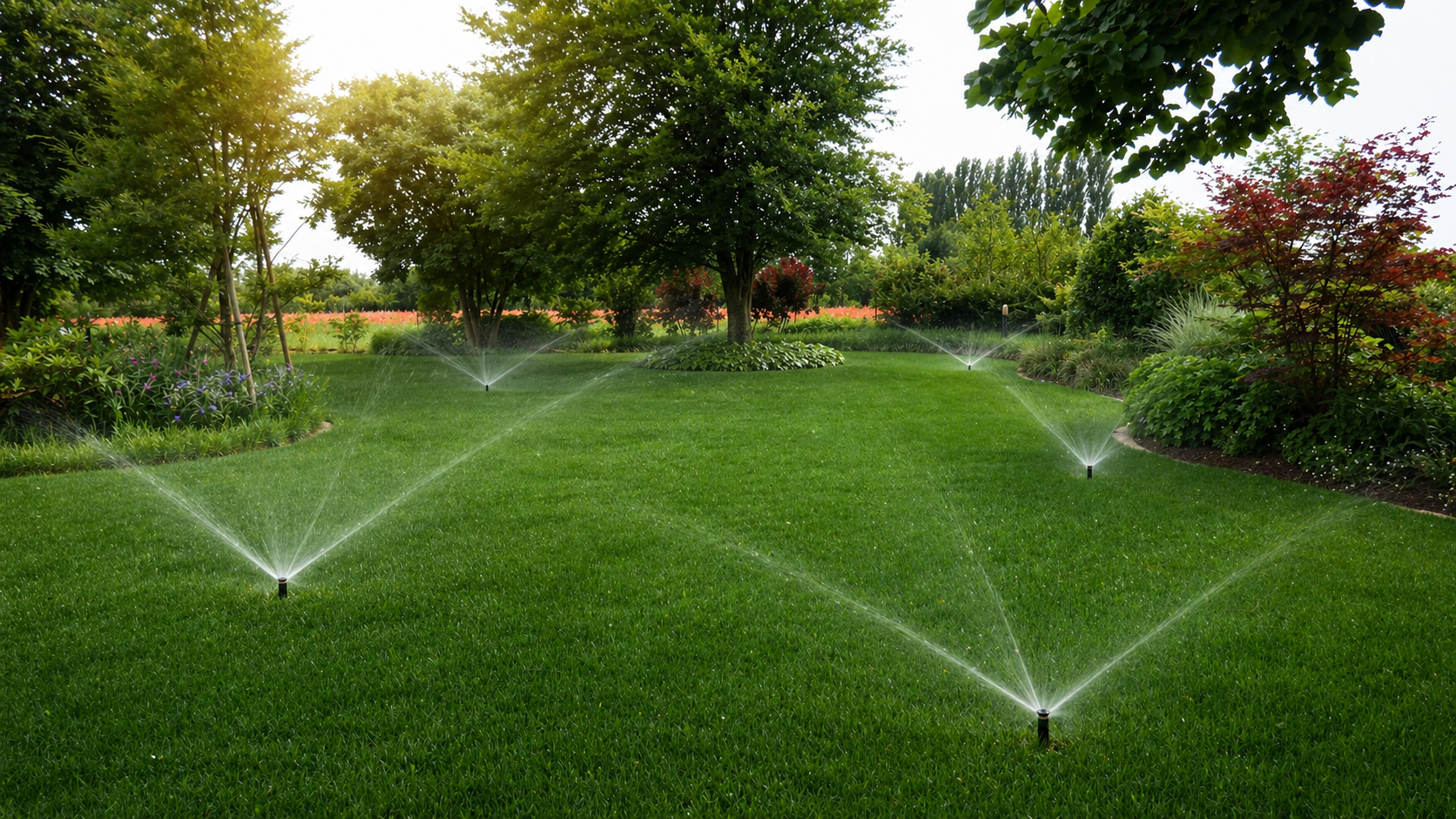 impianto di irrigazione giardino con irrigatori automatici prato verde Veneto,installazione irrigazione automatica Venezia irrigatori per prato e aiuole senza sprechi, irrigatori su prato verde con alberi e aiuole fiorite padova Venezia treviso