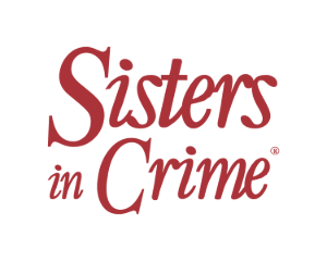 Sisters in crime logo with sans serif red text