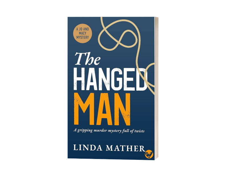 Blue book cover with sans serif text ' the hanged man' featuring an image of rope.