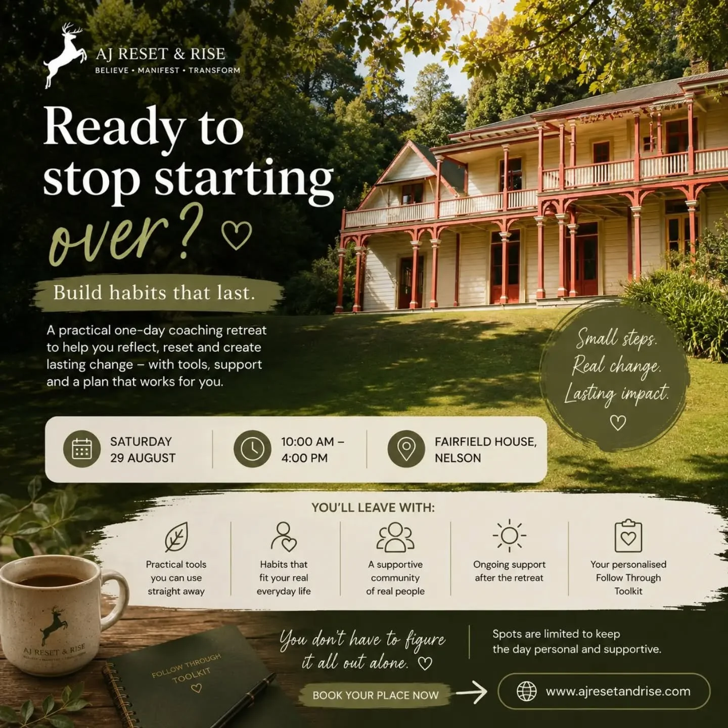 Invitation poster for Resourceful Craft '26 event at Fairfield House, Whakatū Nelson on June 6 and 7, featuring images of handmade crafts, natural materials, and craft supplies.