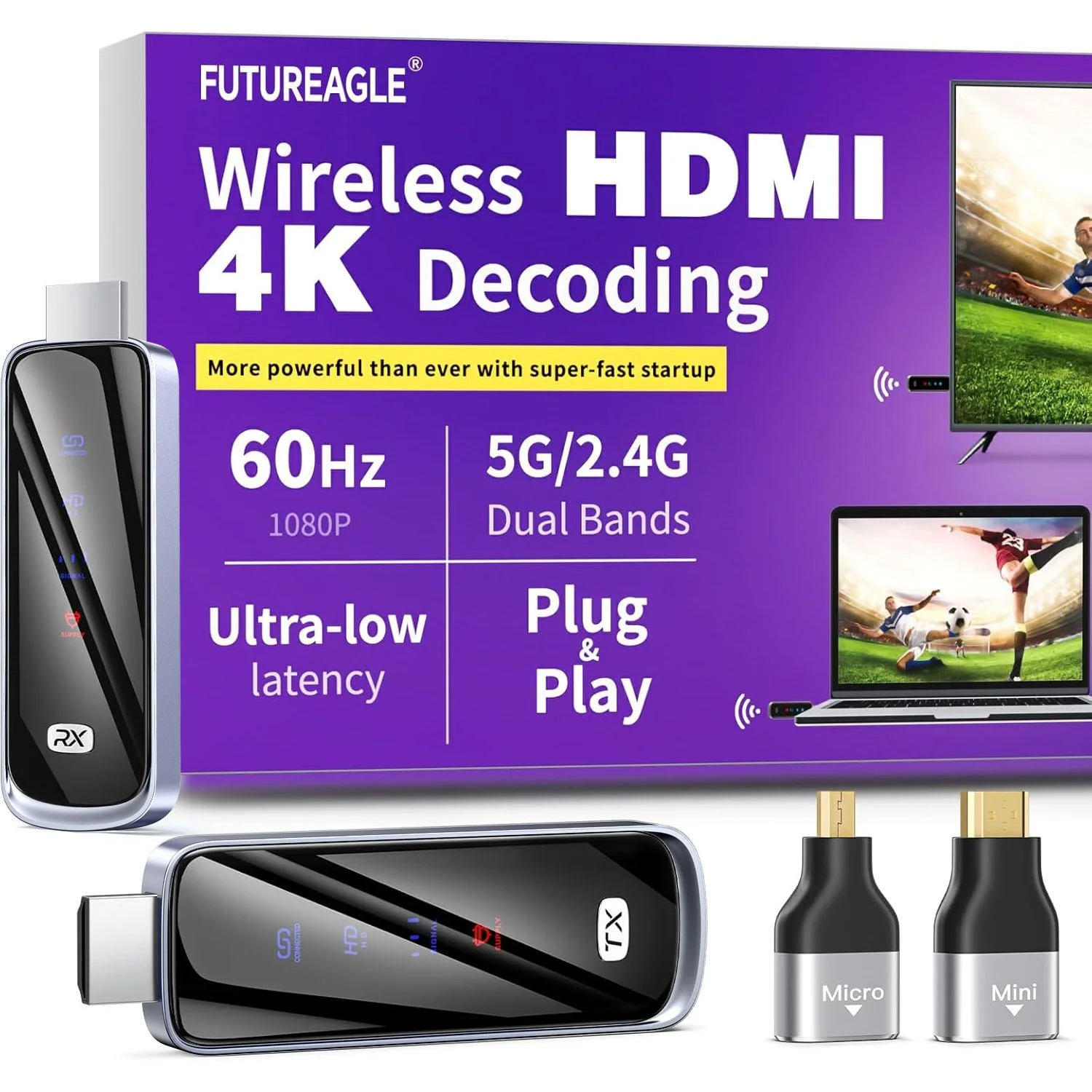Wireless HDMI Transmitter and Receiver 328FT/100M, 4K Decode Plug & Play Portable 5G+2.4G Remote Control Extenders for Video and Audio to Monitor from PC/Projector
