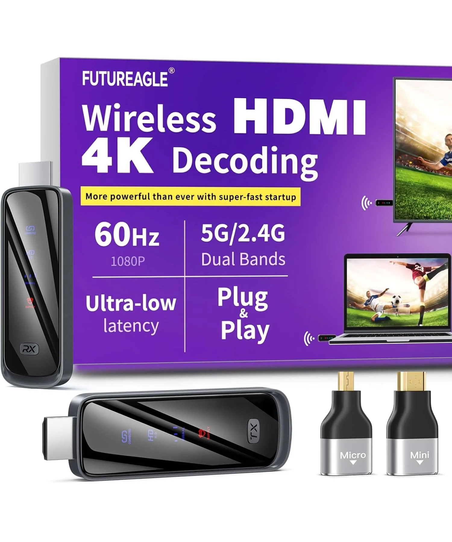 Wireless HDMI Transmitter and Receiver 328FT/100M,4K Decode Plug & Play Portable 5G+2.4G Wireless Display Adapter Extender Kit for Video and Audio to Monitor from PC/Projector