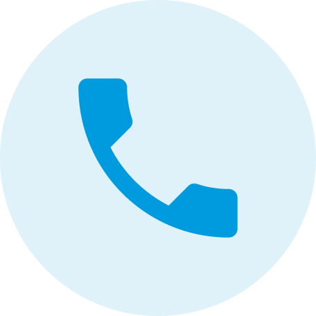 Icon of a blue telephone handset inside a light blue circle.