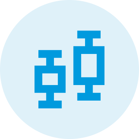 Two blue water valves or faucet handles icon inside a light blue circle.