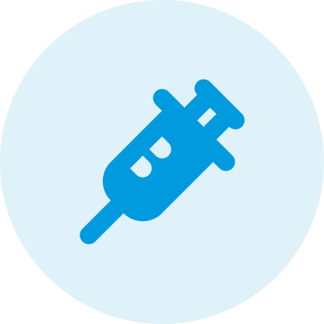 Icon of a blue syringe on a light blue circular background
