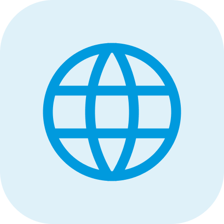 Blue globe icon on a light blue background