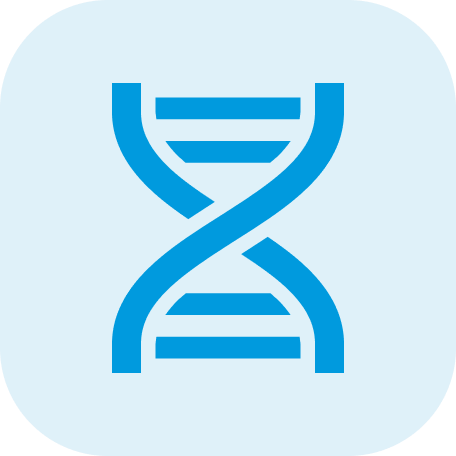 Icon of a DNA double helix in blue on a light blue background.