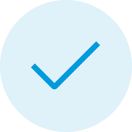 Blue checkmark inside a light blue circle