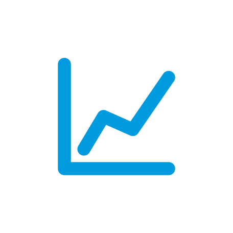 Blue line graph with an upward trend inside a white circle