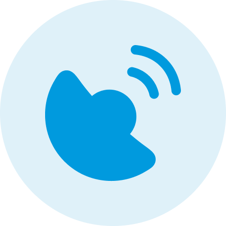 Icon of a blue vintage telephone handset with signal waves indicating phone communication.