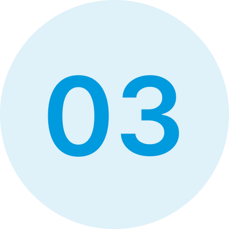 Blue number 03 on a light blue circular background.
