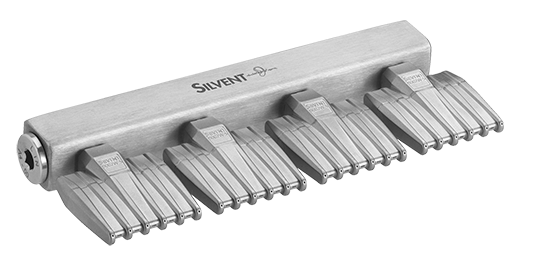 A metal tuning slide with multiple adjustable sections, used in a brass instrument.