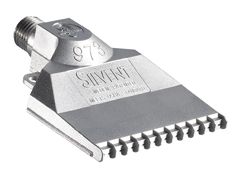 Close-up of a silver video or RF receiver antenna with a screw connector and a mounting bracket.
