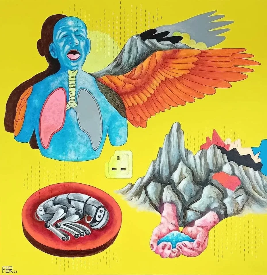 Icarus is one of us.. Acrylic on canvas. 120 x 120 cm. P.O.D.