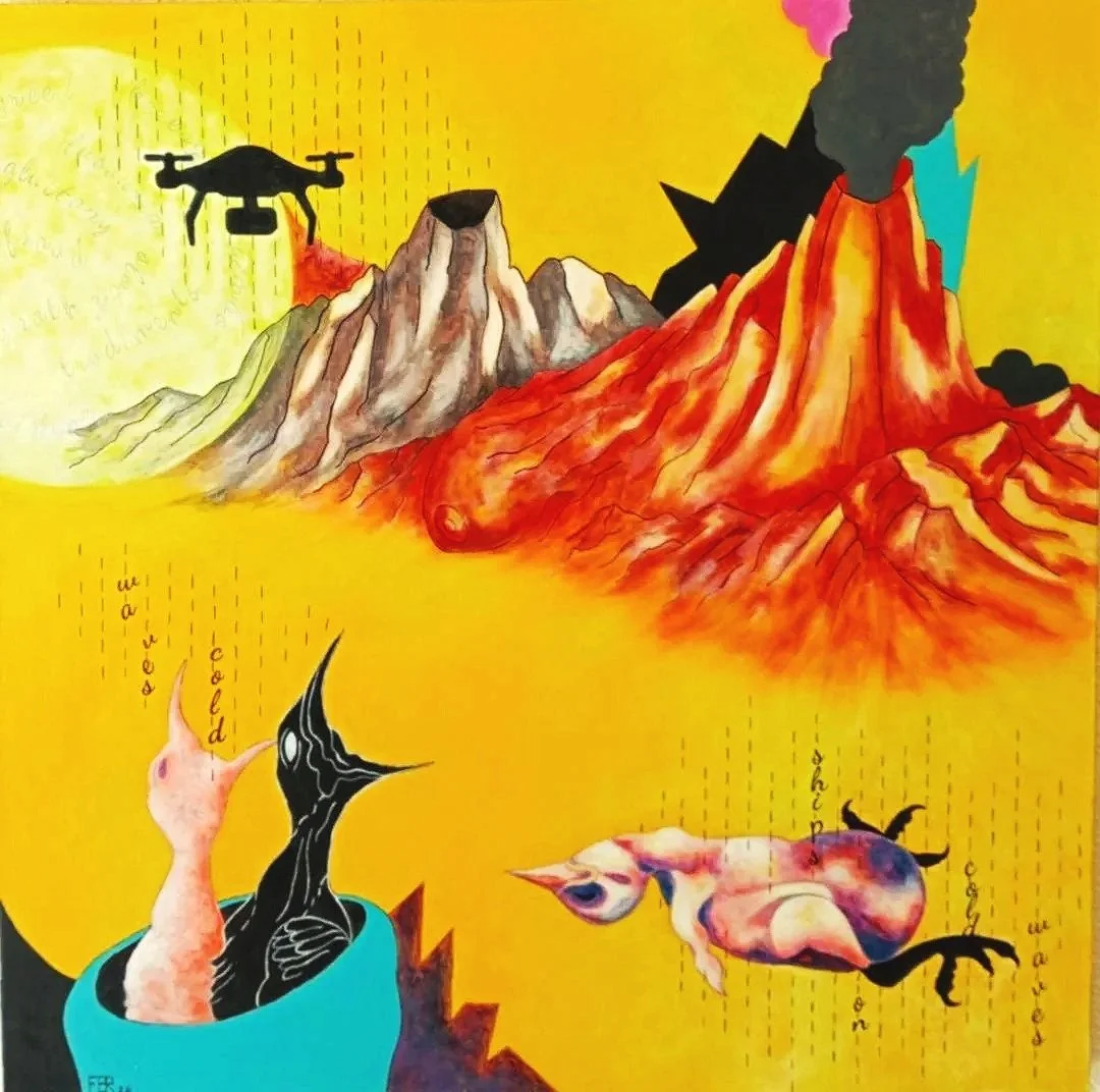 Siam navi all' onde algenti. Acrylic on canvas. 100 x 100 cm.  P.O.D.