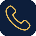Icon of a yellow telephone handset on a dark blue background.