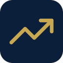 An upward trending arrow icon on a dark blue background.