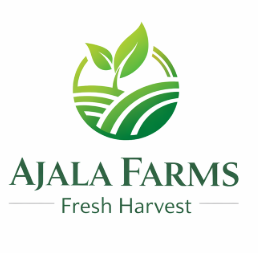 Logo of Ajala Farms with green leaves and fields, with the text 'Ajala Farms' and 'Fresh Harvest' underneath.