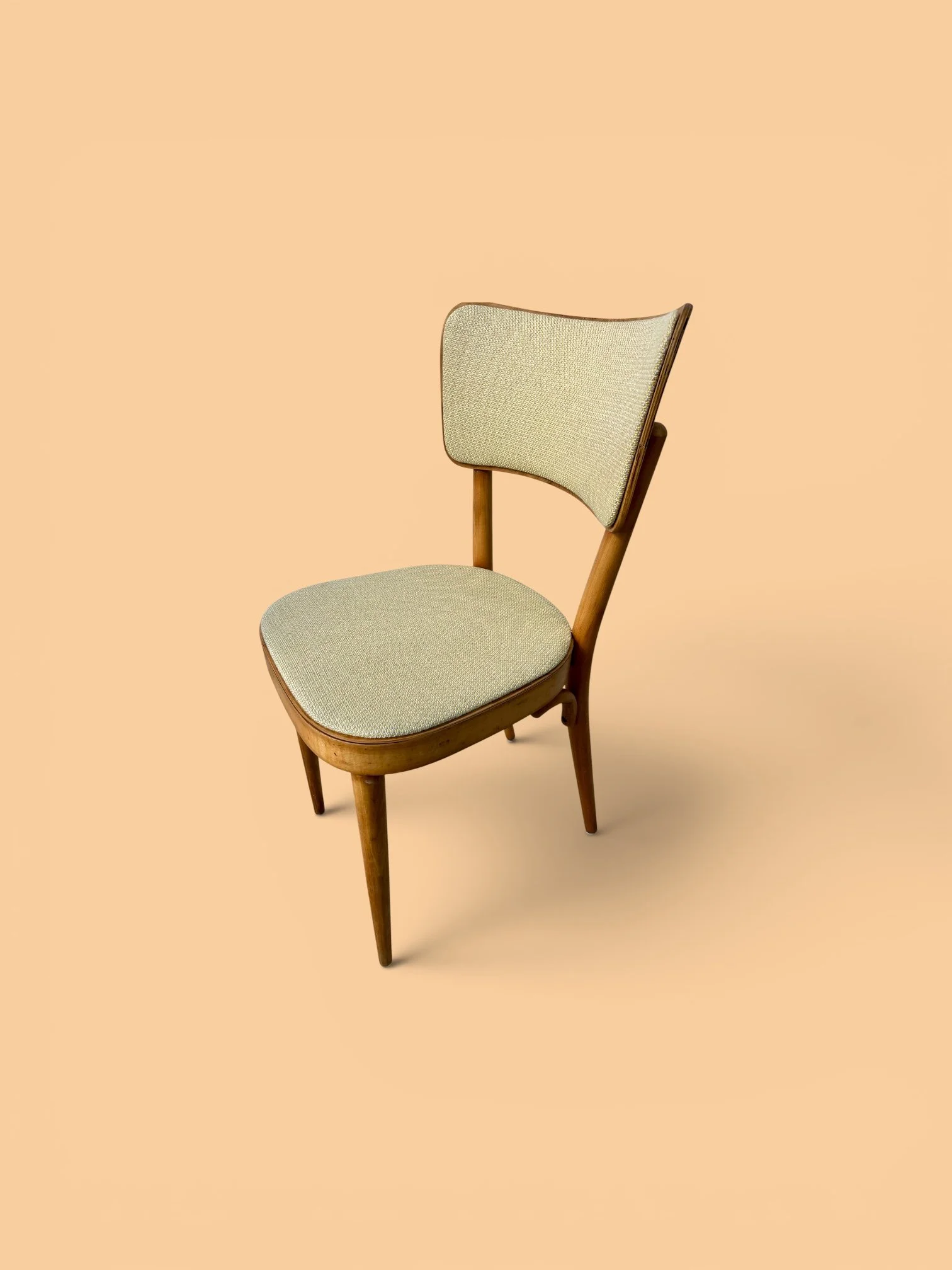 Chaise en bois de hêtre Bauman des années 60 restauré avec tissus Sunbrella