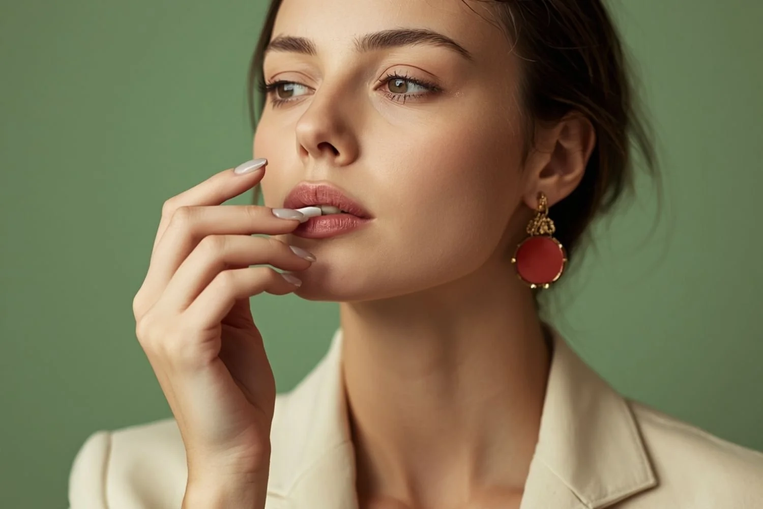 Woman bringing her hand to her mouth illustrating the hand-to-mouth motion and oral fixation that keeps women stuck on nicotine gum for years