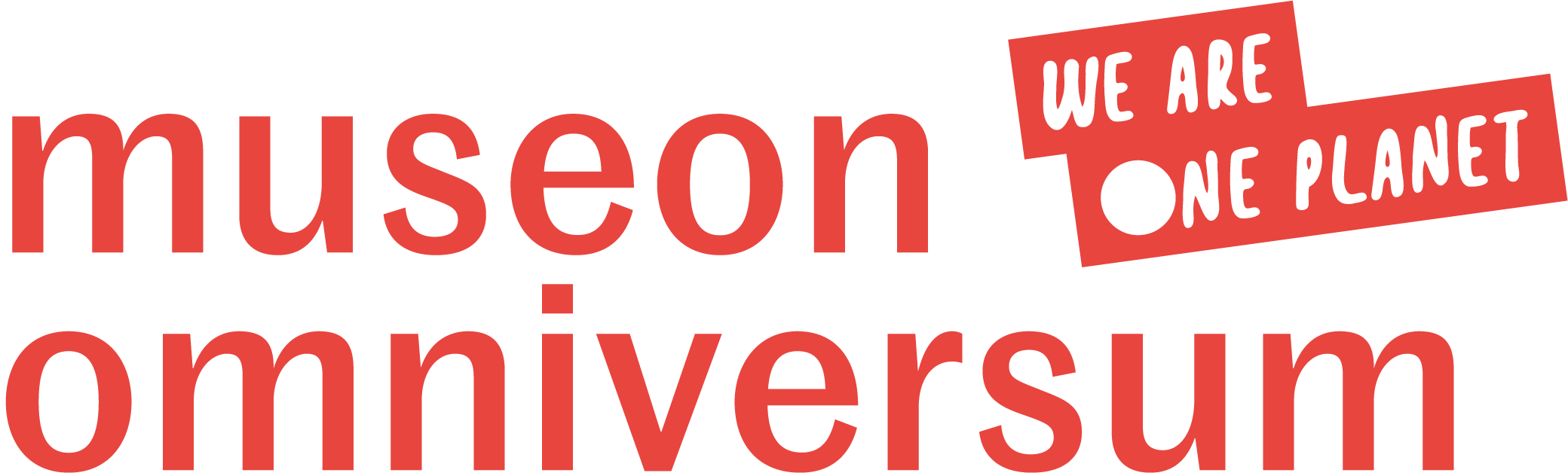 Logo met de tekst 'Museon: We Are One Planet' in rood en wit