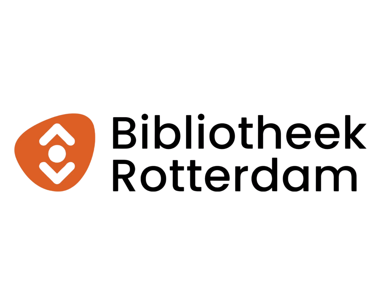 Logo van de Bibliotheek Rotterdam met een oranje symbolen en de tekst 'Bibliotheek Rotterdam'.