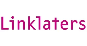 Text that says 'Linklaters' in pink font on a white background.