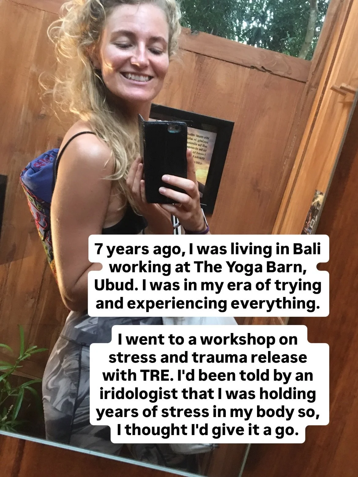 7 years ago, I was living in Bali and working at The Yoga Barn in Ubud. I was 31, and in my era of trying and experiencing everything.

I went to a workshop on stress and trauma release with TRE (📸 me on that day, 7 years ago). I&rsquo;d been told b