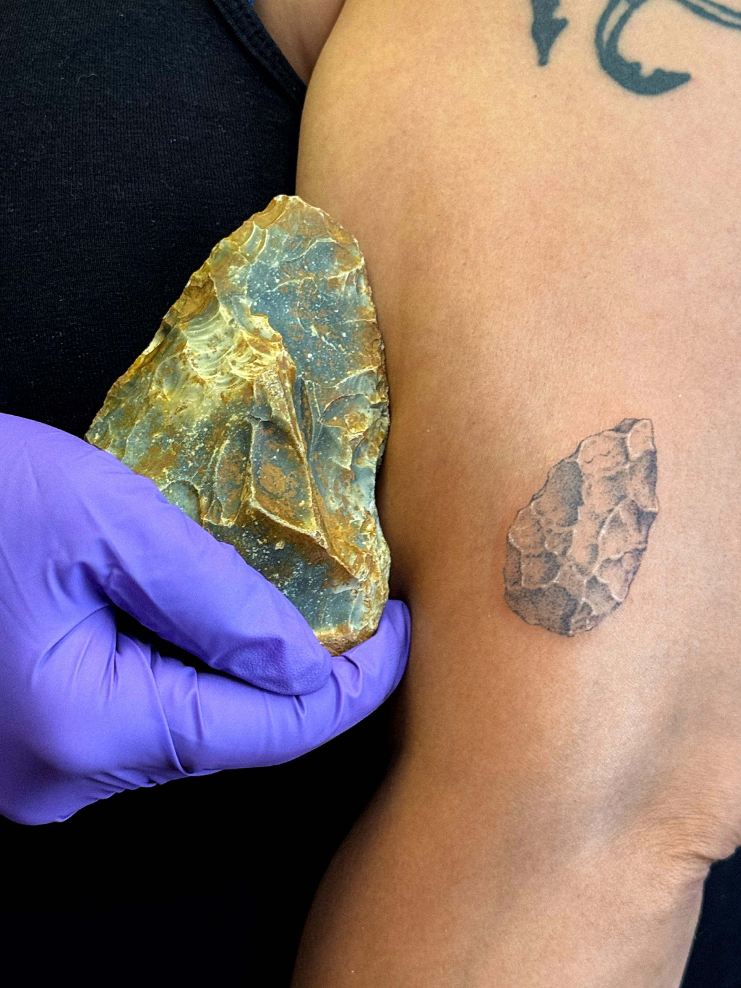 Paleolithic/Neolithic hand axe/flint tool. I have ONE space left (the very last one!) to get an artefact tattoo within @stevenage_museum at 1pm this Friday. I&rsquo;ve added the available designs to this post, if you&rsquo;d like one of them please u