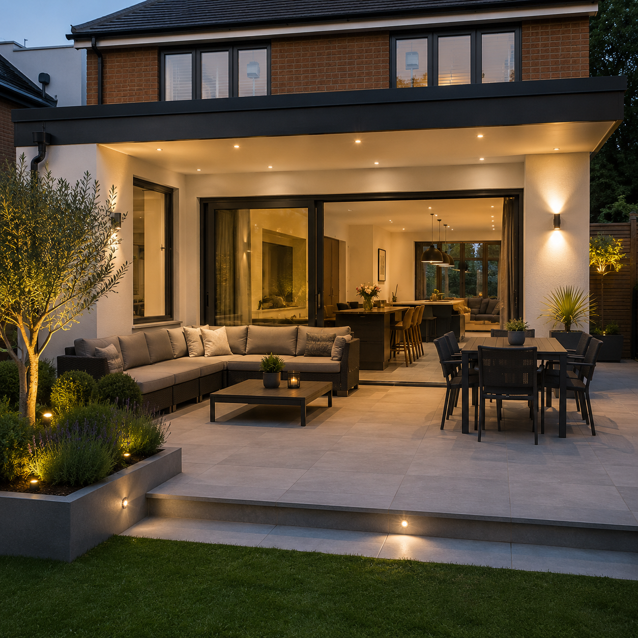 Landscaped garden in Canterbury, Kent — finished patio and planting