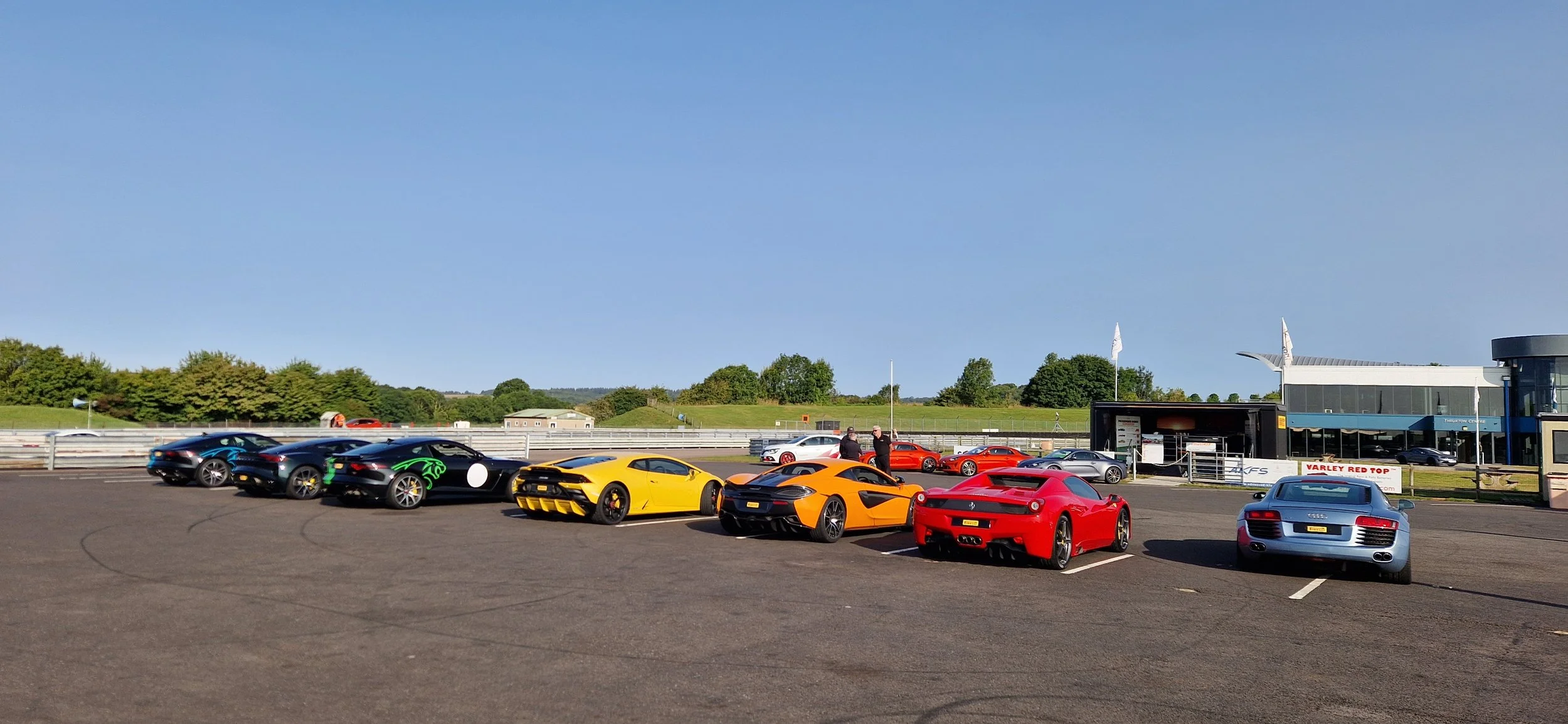 Supercar fleet at Thruxton awaiting customers on an track experience day